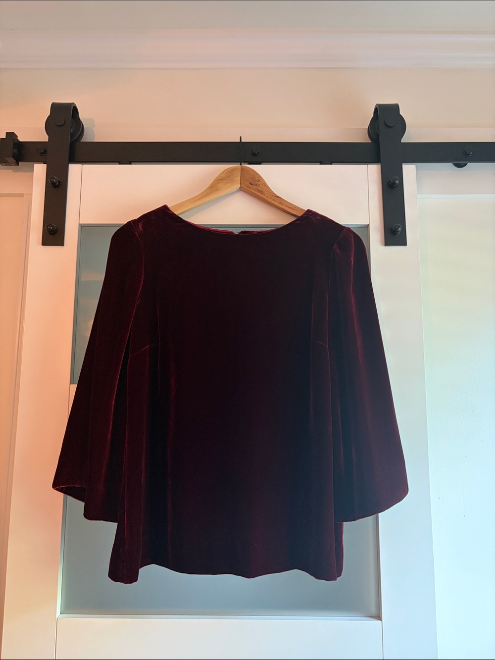 Boden Velvet Burgundy Bell 3/4 Sleeves Top Christmas Festive